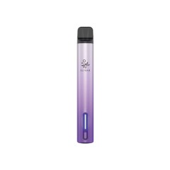 Die Vape in Aurora Purple hat das ELFBAR Logo und ein blaues Display, das die Turboeinstellung anzeigt, auf der Vorderseite.
