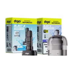 Das Vaporesso Dojo Blast X Nachf&uuml;ll-Kit besteht aus dem Leerpod links und dem Nachf&uuml;llbeh&auml;lter rechts.