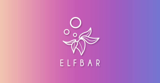 elfbar helps smokers quit ELFBAR Logo in weiß vor rosanem Hintergrund der zu blau verläuft.