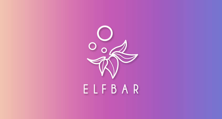 elfbar helps smokers quit ELFBAR Logo in weiß vor rosanem Hintergrund der zu blau verläuft.